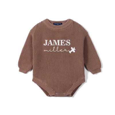 Custom Name Embroidered Flight Baby Knit Romper