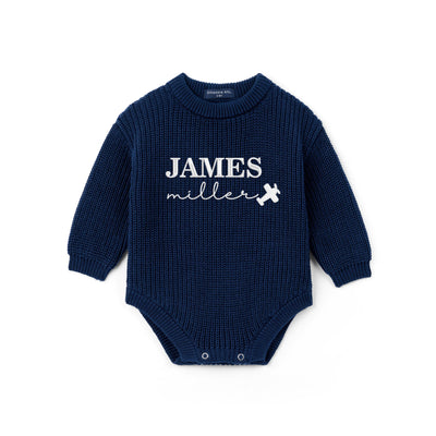 Custom Name Embroidered Flight Baby Knit Romper