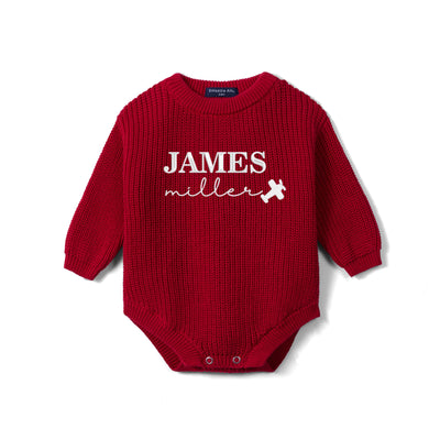 Custom Name Embroidered Flight Baby Knit Romper