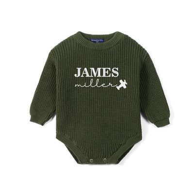 Custom Name Embroidered Flight Baby Knit Romper