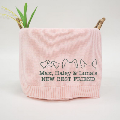 Personalized Knit Baby Blanket - Embroidered Dog Ears SwaddleAn