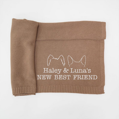 Personalized Knit Baby Blanket - Embroidered Dog Ears SwaddleAn