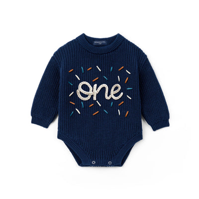Custom One Birthday Hand Embroidered Baby Romper