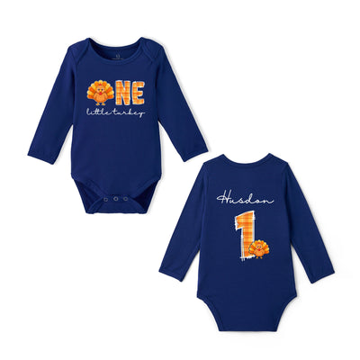 Custom One Little Turkey Name Bamboo Baby Bodysuit