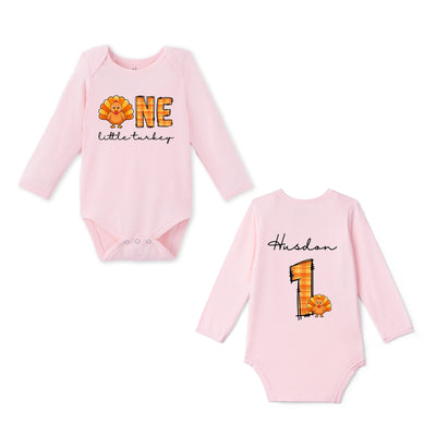 Custom One Little Turkey Name Bamboo Baby Bodysuit