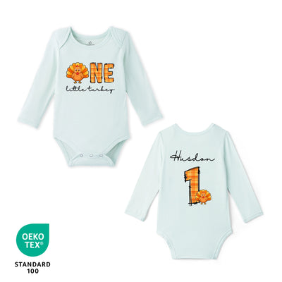 Custom One Little Turkey Name Bamboo Baby Bodysuit