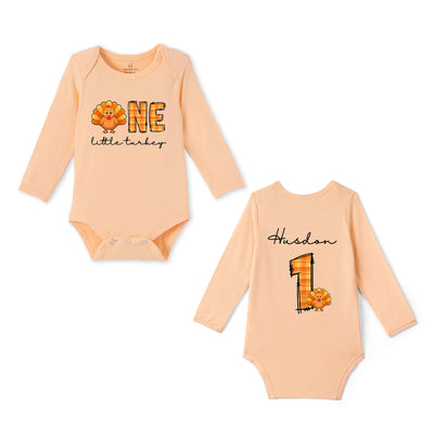 Custom One Little Turkey Name Bamboo Baby Bodysuit