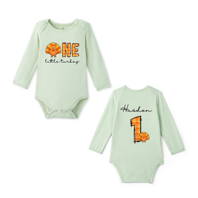 Custom One Little Turkey Name Bamboo Baby Bodysuit