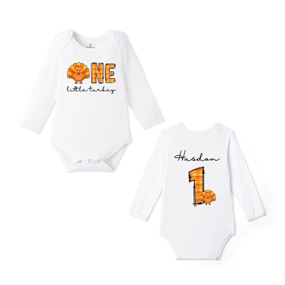 Custom One Little Turkey Name Bamboo Baby Bodysuit
