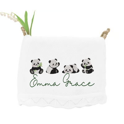 Custom Name Panda Knit Baby Blanket
