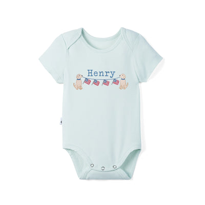 Custom Golden Retriever USA Flag Embroidered Bamboo Baby Bodysuit