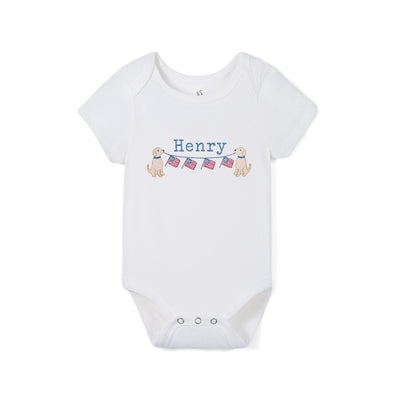 Custom Golden Retriever USA Flag Embroidered Bamboo Baby Bodysuit