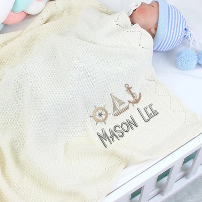 Personalized Anchor & Sailboat Embroidery Baby Blanket With Name