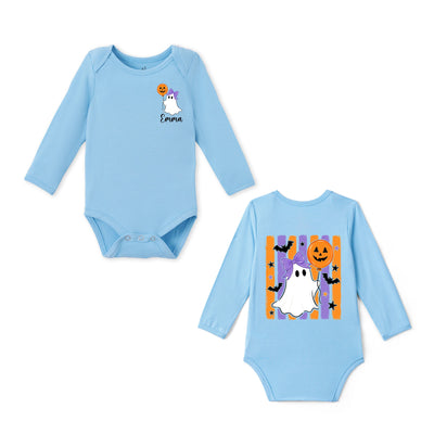 Custom Girl Ghost with Pumpkin Balloon Bamboo Baby Bodysuit