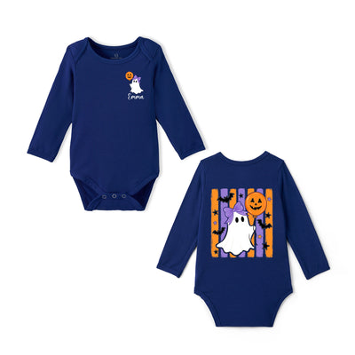 Custom Girl Ghost with Pumpkin Balloon Bamboo Baby Bodysuit
