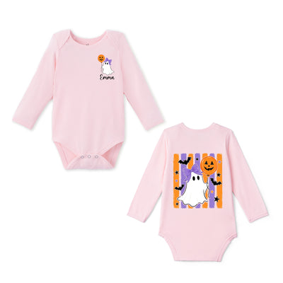 Custom Girl Ghost with Pumpkin Balloon Bamboo Baby Bodysuit