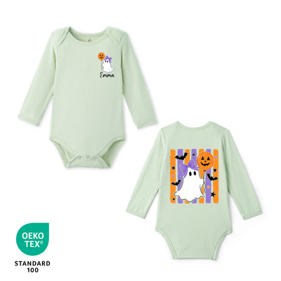 Custom Girl Ghost with Pumpkin Balloon Bamboo Baby Bodysuit