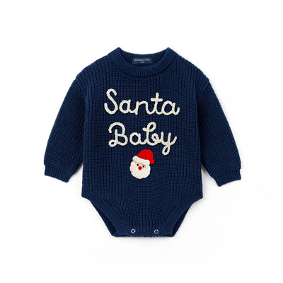 Custom Hand Embroidered Santa Claus Baby Romper