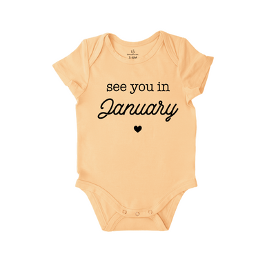 'See You in January' Bamboo Baby Bodysuit | Pregnancy Announcement Onesie SwaddleAn