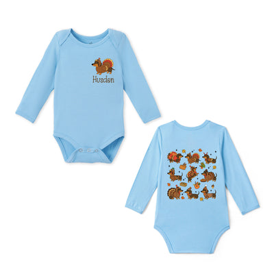 Custom Dachshund Thanksgiving Name Bamboo Baby Bodysuit