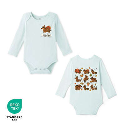 Custom Dachshund Thanksgiving Name Bamboo Baby Bodysuit