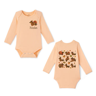 Custom Dachshund Thanksgiving Name Bamboo Baby Bodysuit