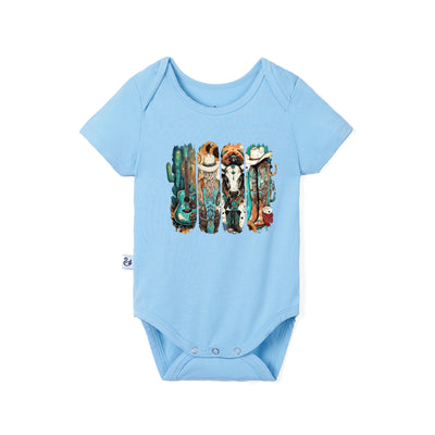 Western Cowprint & Boots Western Baby Bamboo Onesie