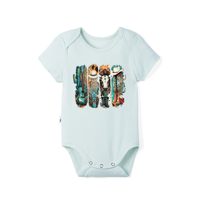 Western Cowprint & Boots Western Baby Bamboo Onesie