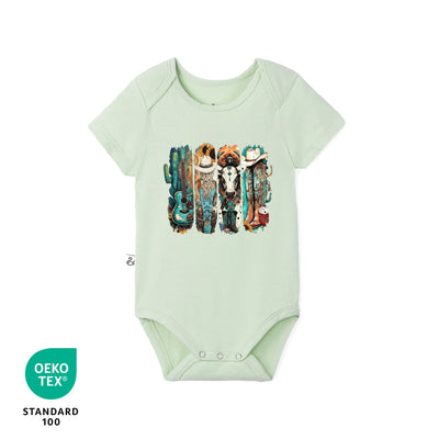 Western Cowprint & Boots Western Baby Bamboo Onesie