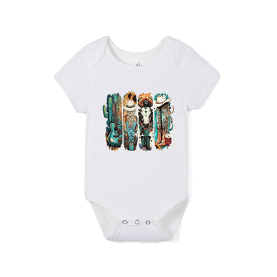 Western Cowprint & Boots Western Baby Bamboo Onesie
